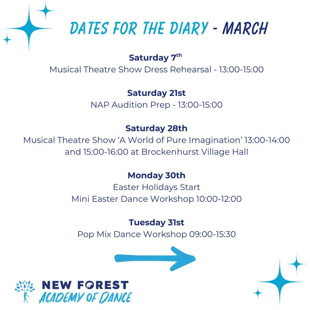 Spring is coming and with it come lots of fun to look forward to at NFAD this month!

 #nfadworkshop #nap #danceassociateprogramme #NFADLive #NFADPerformance #lymingtonholidayclub #newforestacademyofdance #danceeducation #wearnfad #nfad #proudtobenfa