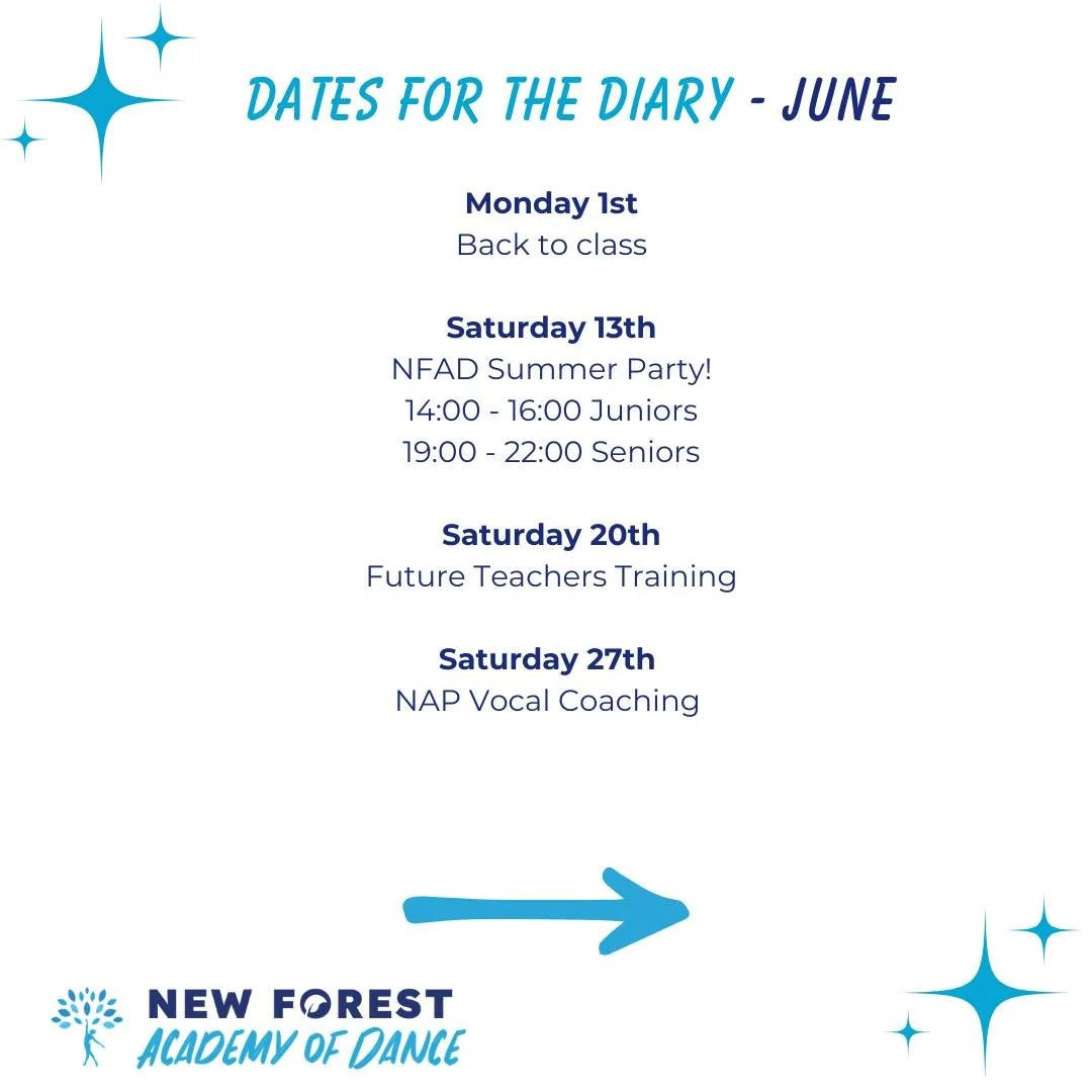 There's plenty to look forward to this month at NFAD, including our Summer Party on Saturday 13th!

Get your tickets now via our website

 #nfadworkshop #UnleashYourPotential #nfadassociatesprogramme #nap #danceassociateprogramme #LymingtonDance #nfa