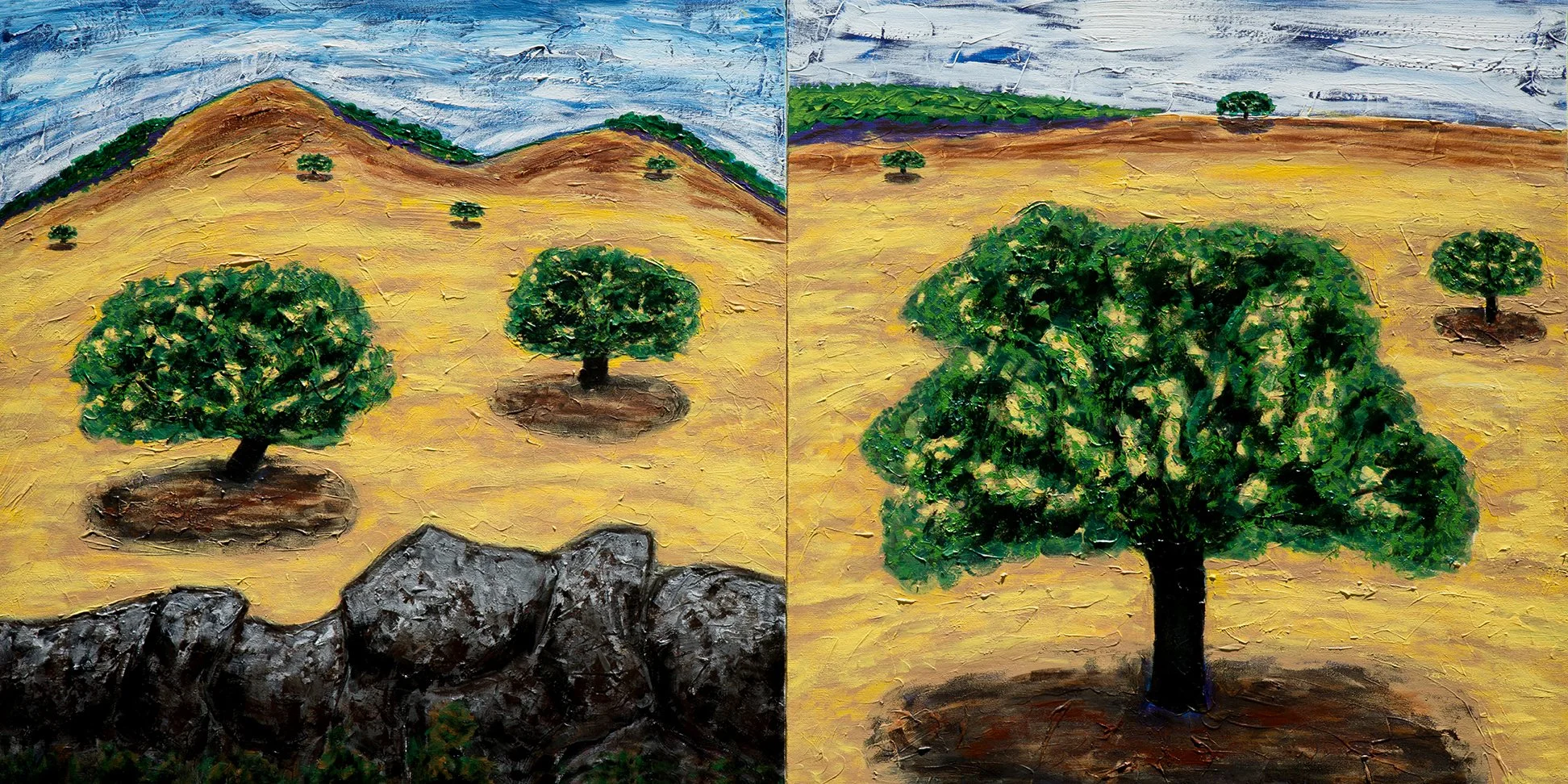 Oak Diptych #2, 2026 (30"x60")