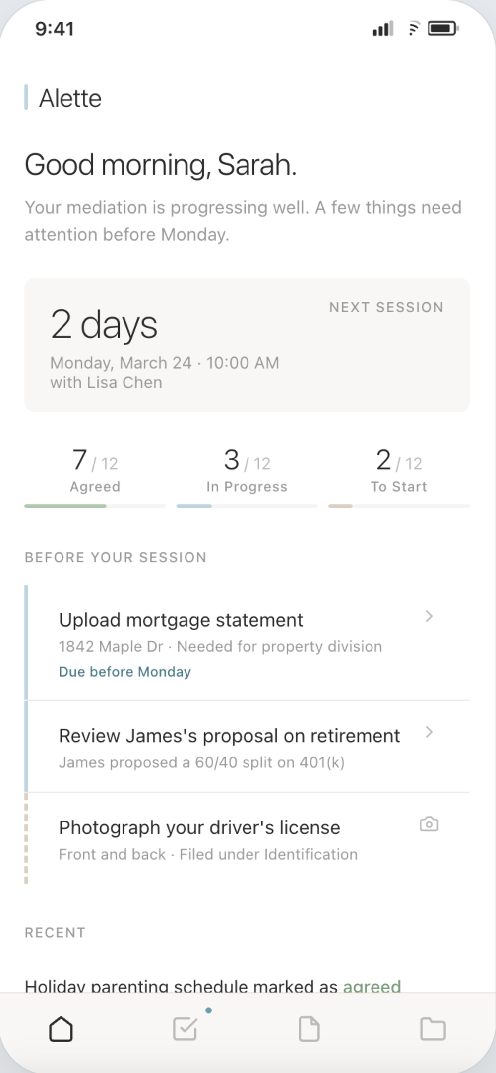 Alette companion — home screen