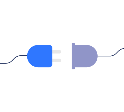 Illustration of two electrical plugs connected by a cable.