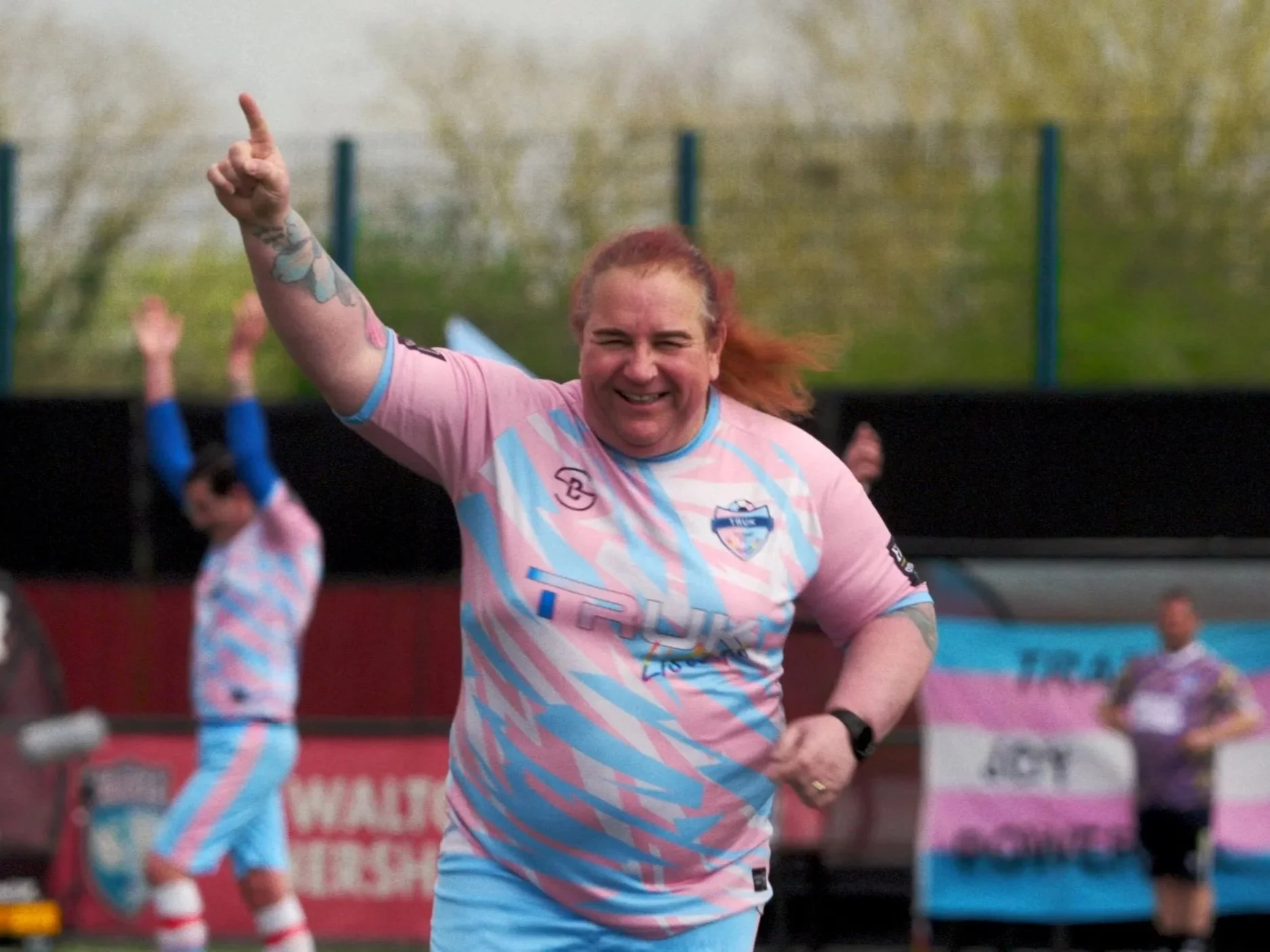 TRUK United Manager Lucy Clarke on the football field after a goal