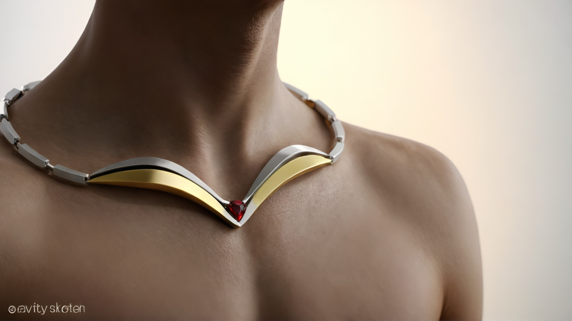 Gold and silver geometric necklace with a red ruby for men.png