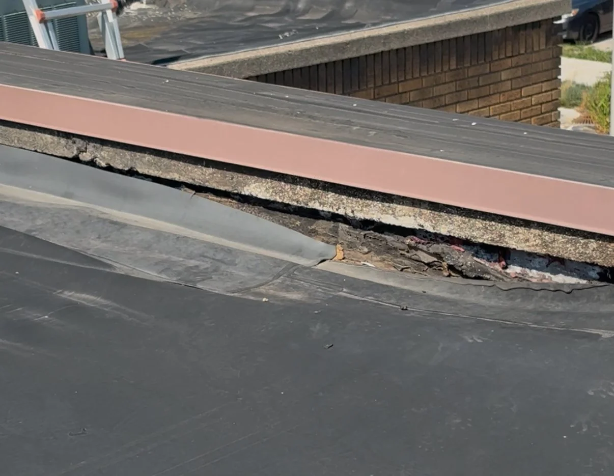Roof membrane separation that was found during a roof inspection.