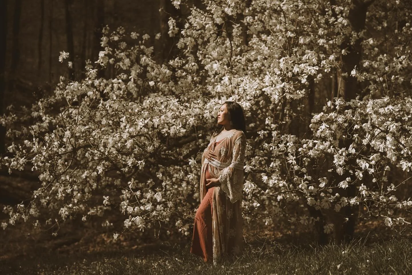 @ms._ikhem under the magnolia trees. Blooming.

She was six months pregnant with twins and insisted on doing the muddy trail in flip flops, much to my terror. She walked with so much grace while I kept asking if she was alright and hovering. Her powe