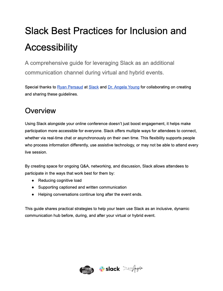 Preview of page one of Slack Best Practices document