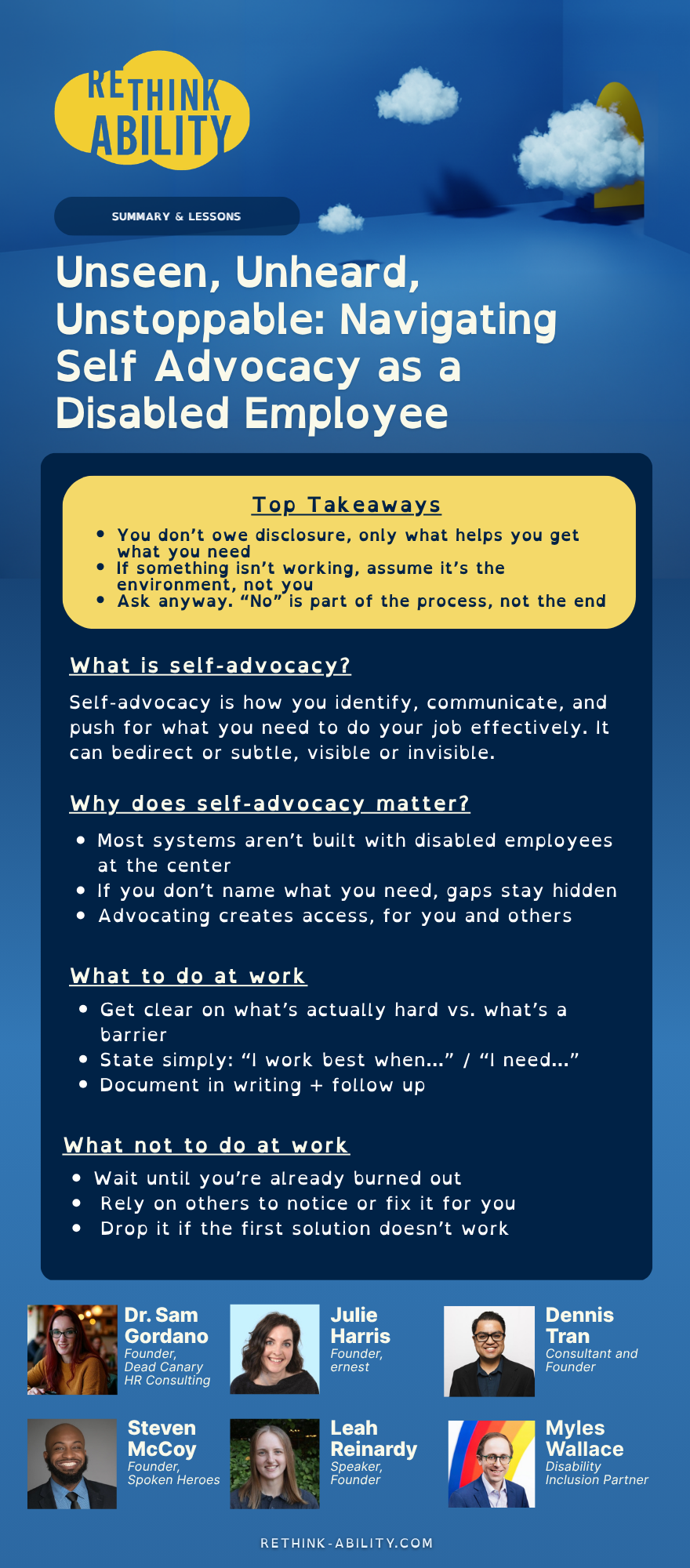 Preview of page 1 of the "Unseen, Unheard, Unstoppable: Navigating Self-Advocacy as a Disabled Employee" one pager document