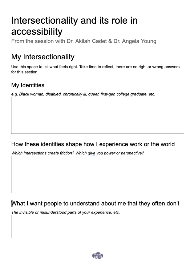 Preview of page one of "Intersectionality and its role in accessibility" working document