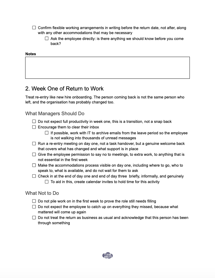 Preview of page two of "Caregiving responsibilities and navigating return-to-work transitions" audit