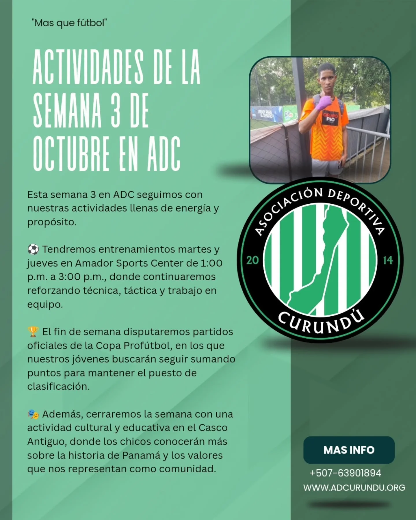 Empezamos Esta semana en ADC seguimos con nuestras actividades llenas de energ&iacute;a y prop&oacute;sito. 💪🏾⚽️ Tendremos entrenamientos martes y jueves en Amador Sports Center de 1:00 p.m. a 3:00 p.m., donde continuaremos reforzando t&eacute;cnic