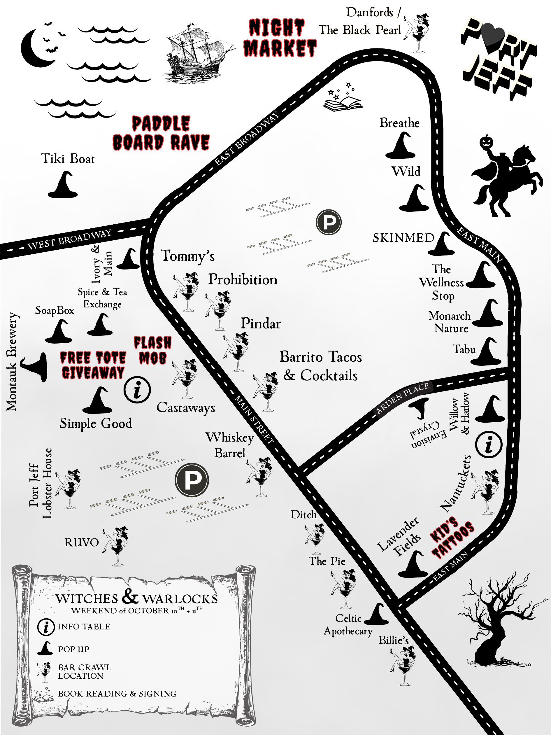 Port Jefferson witches and warlocks weekend map