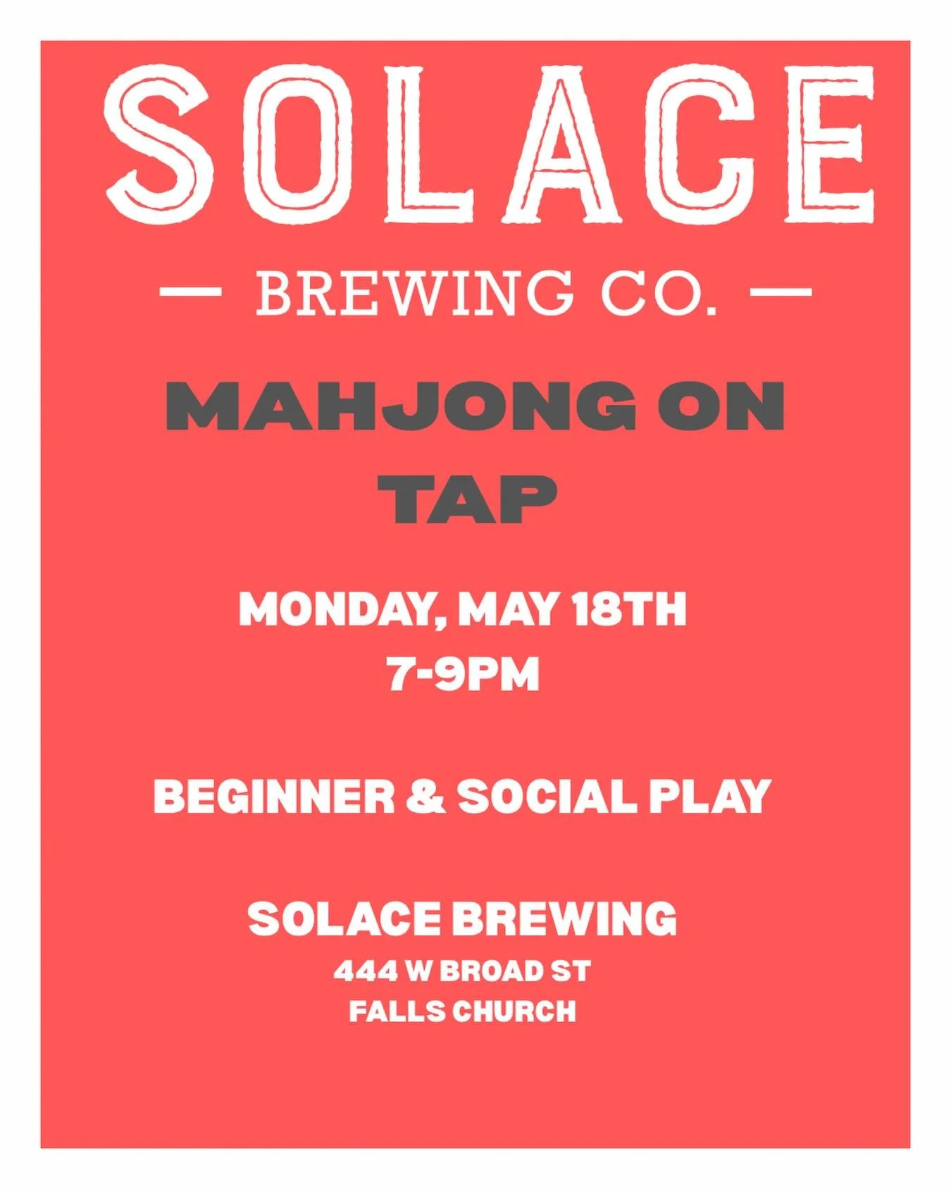 Poker night&hellip; but make it Mahjong.

Experienced players join social play while beginners learn with an instructor. Strategy, competition, and a great beer in hand.

We&rsquo;re hoping to lure a few more guys to the table, but as always, everyon