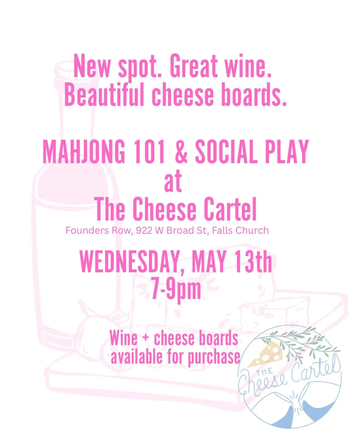Cheese boards, Charleston hands, and a little friendly competition. Join us at one of Falls Church&rsquo;s newest favorites, @the.cheese.cartel . Mahjong 101 and social play. Link in bio to register. 🧀 🍷 🀄️