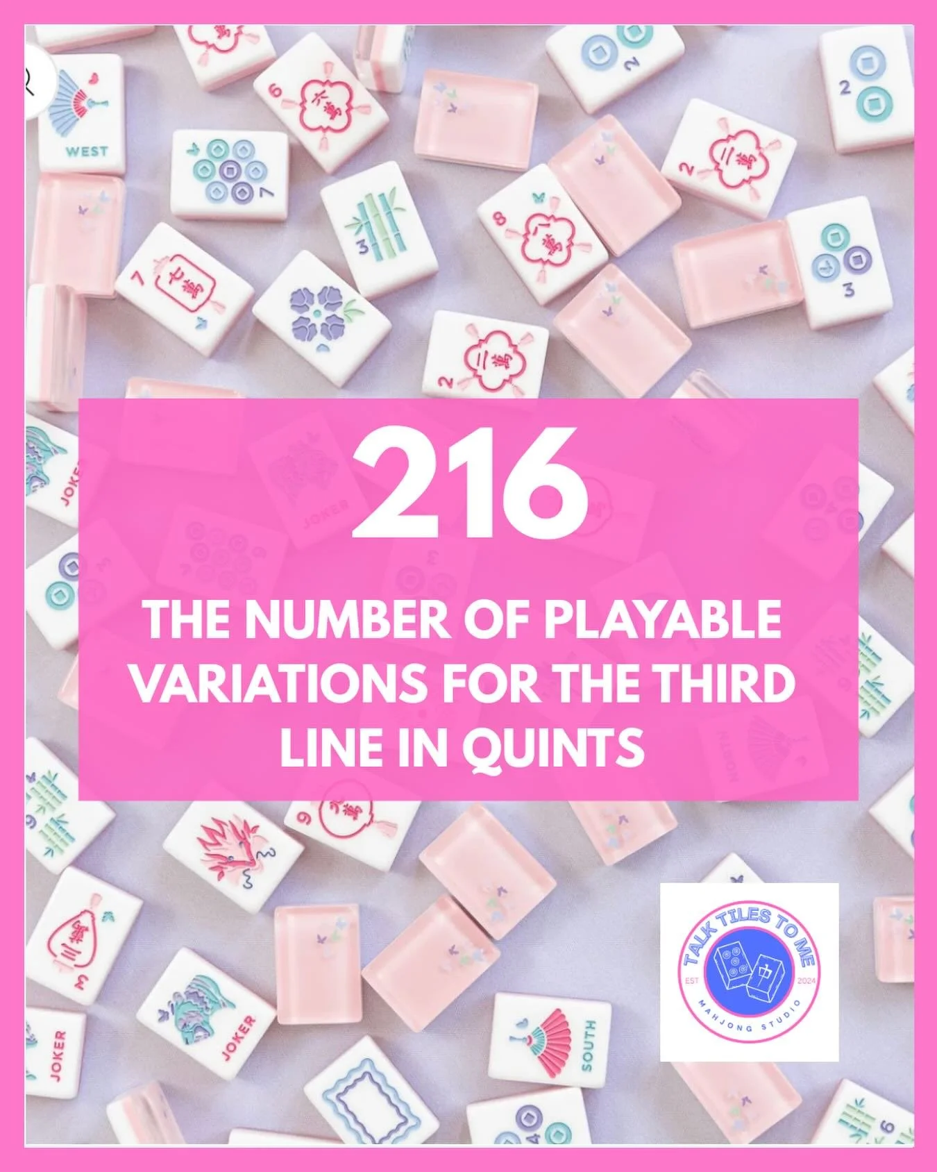 The line with the most variations on the 2026 National Mah Jongg League card is the third line in Quints. Why? It has built in flexibility and interchangeable components. 

Source: @i_love_mahj NMJL 2026 card analysis
Tiles: @bambirdboutique