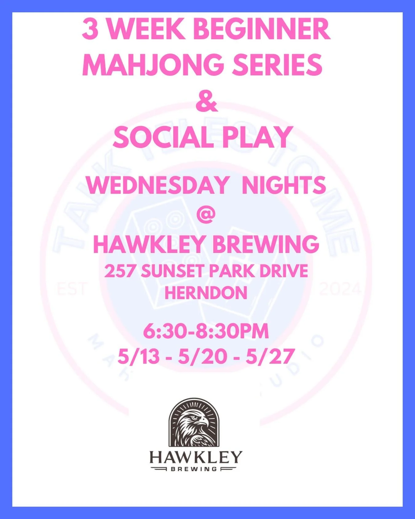 Join us starting this Wednesday at @hawkleybrewing for our 3-week beginner Mahjong series or social play in their cozy tap room.

Whether you&rsquo;re learning for the first time or know your way around the Mahjong table, it&rsquo;s the perfect midwe