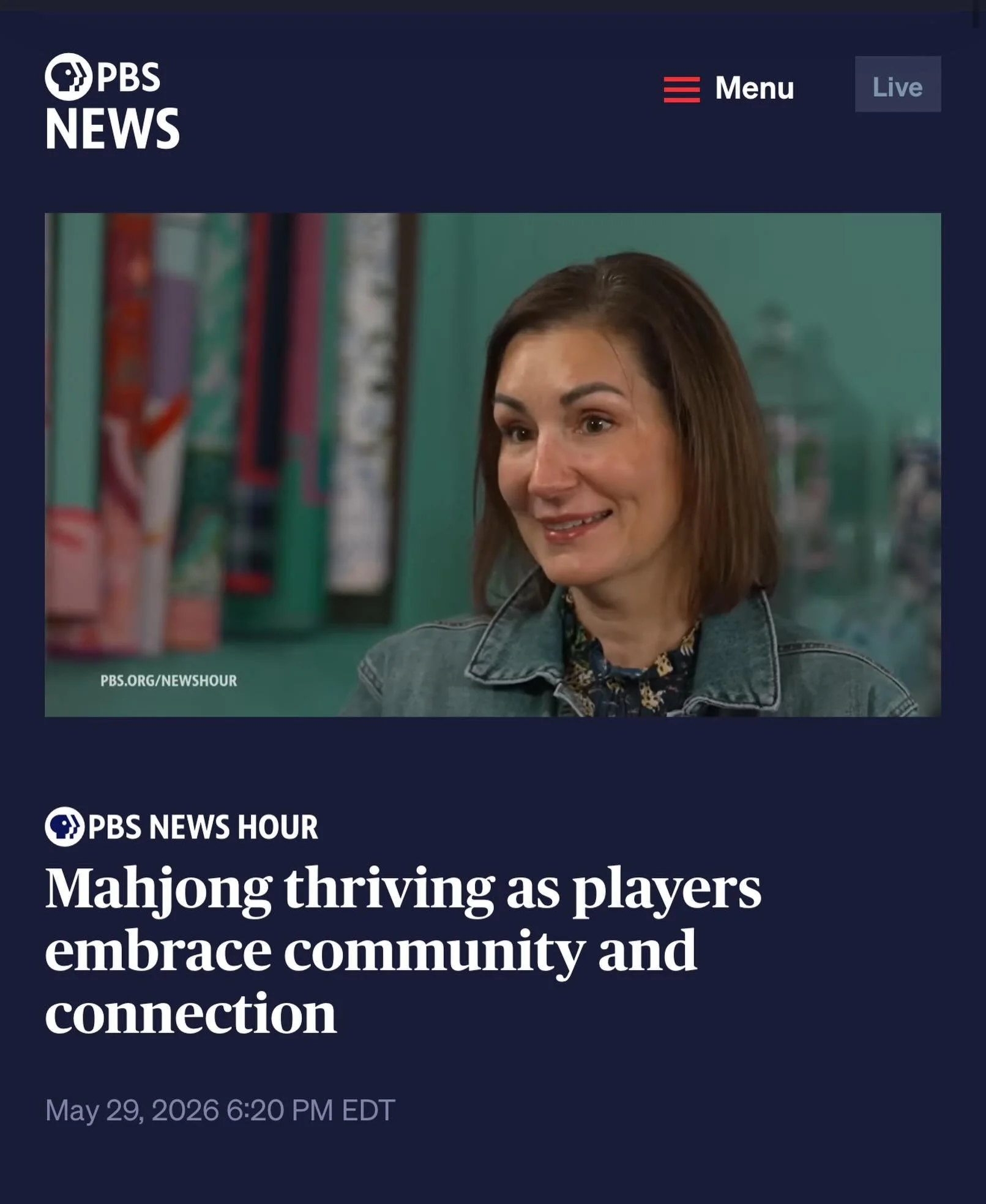 Thank you to @pbs @newshour for spending the evening with us at the Talk Tiles to Me Studio. We&rsquo;re grateful for the opportunity to showcase our sweet little Mahjong studio, spread the word about this incredible game, and introduce more people t