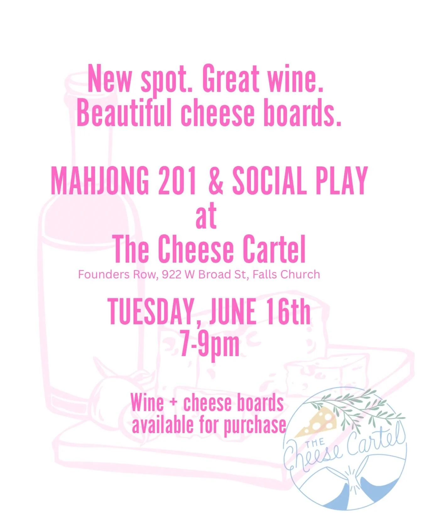 Our first event at @the.cheese.cartel was such a success, we had to bring it back for round two!

Join us for an evening of cheese, wine, and Mahjong-the perfect combination. My Wisconsin roots are especially excited about this one! 😉 Come sip, snac