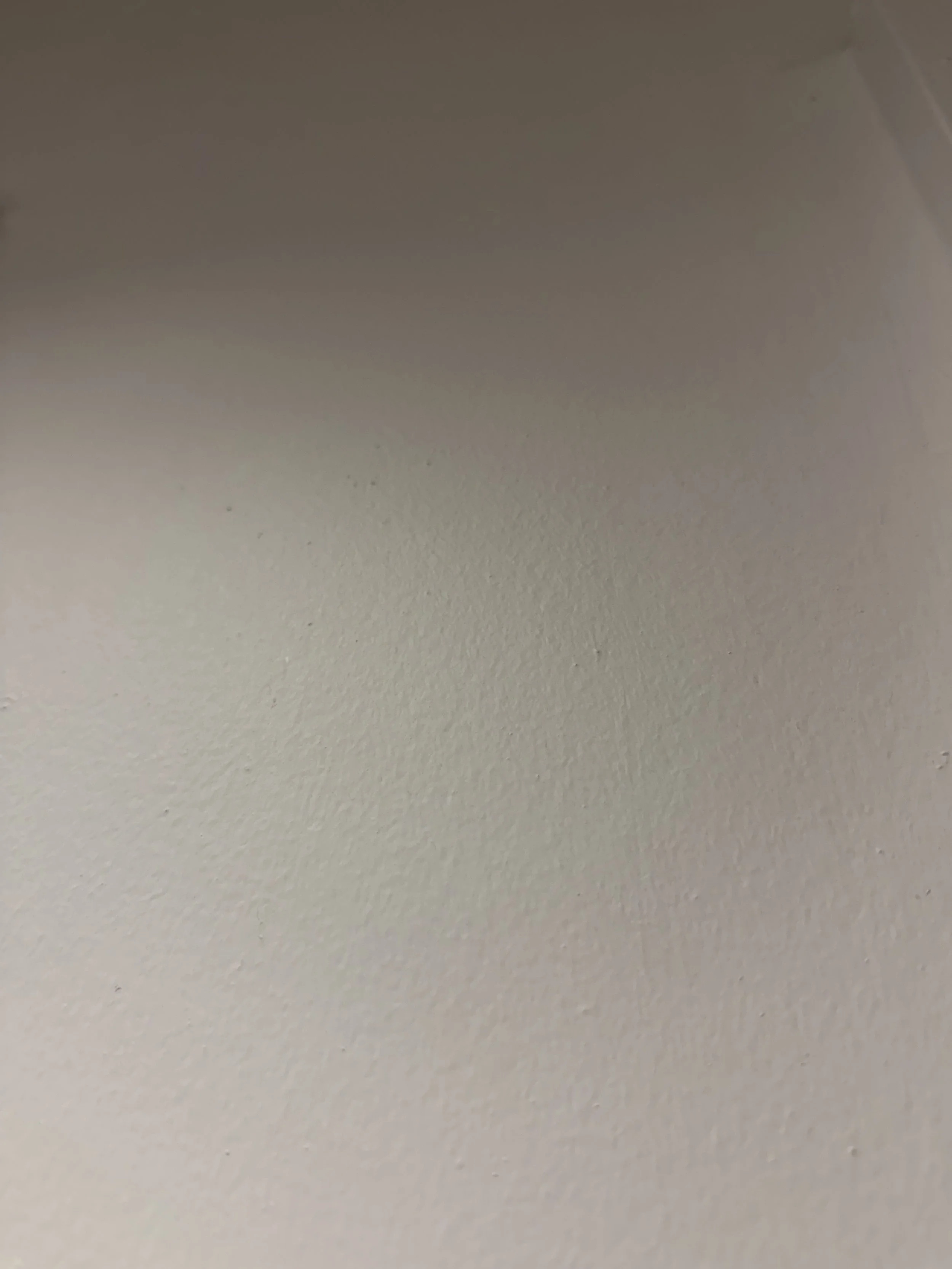 A plain, unadorned, light-colored wall with a slightly textured surface and a small corner visible in the upper right.