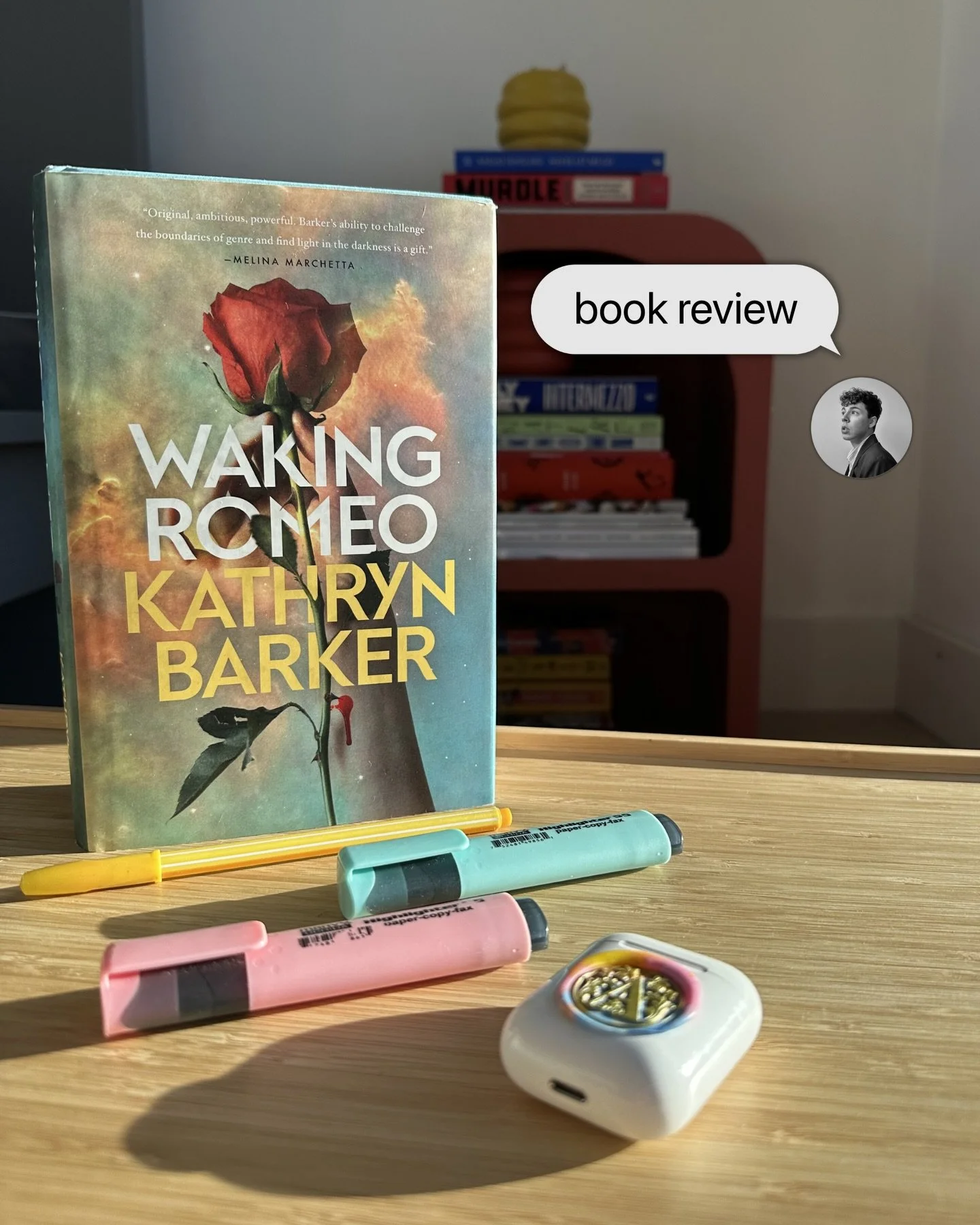 Waking Romeo by Kathryn Barker
BOOK REVIEW

❤️ high school sweethearts 
⛔️ forbidden love
 🪢 dual POV 
📖 story within the story 
🤺 enemies to lovers

Rating: ☀️☀️☀️

The year is 2083. Travelling forward in time is possible, but when the world is a