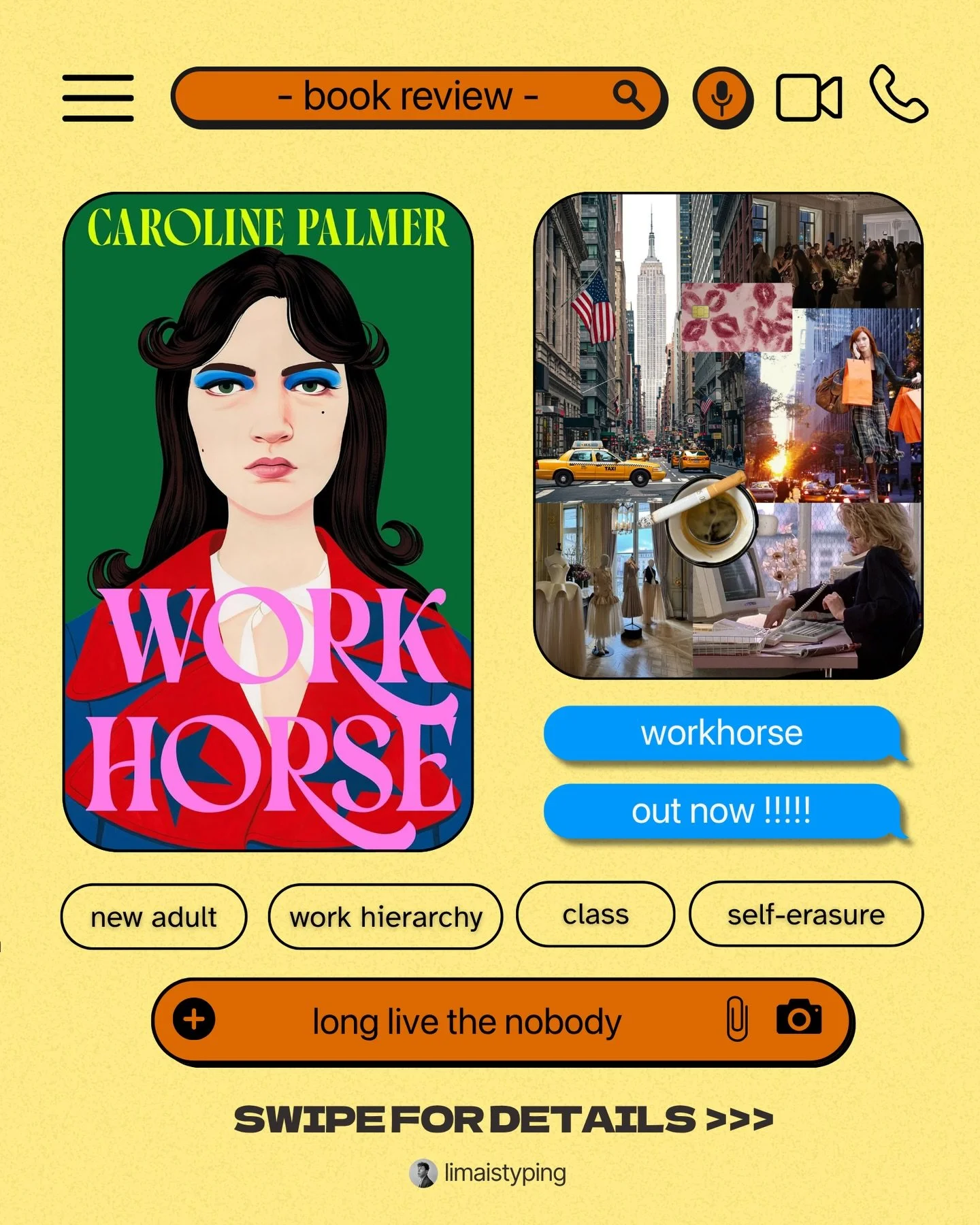 Workhorse by Caroline Palmer
BOOK REVIEW

📈 rags-to-riches 
🥇 proving oneself 
🫂 belonging 
🧲 self vs system 
📥 consumed by work

Rating: ☀️☀️

Workhorse follows Clodagh Harmon after she lands a role as an editorial assistant at a fashion magazi