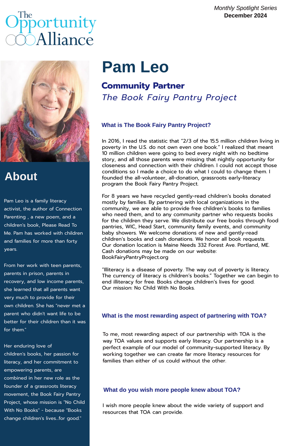 December Spotlight - Pam Leo, The Book Fairy — The Opportunity Alliance