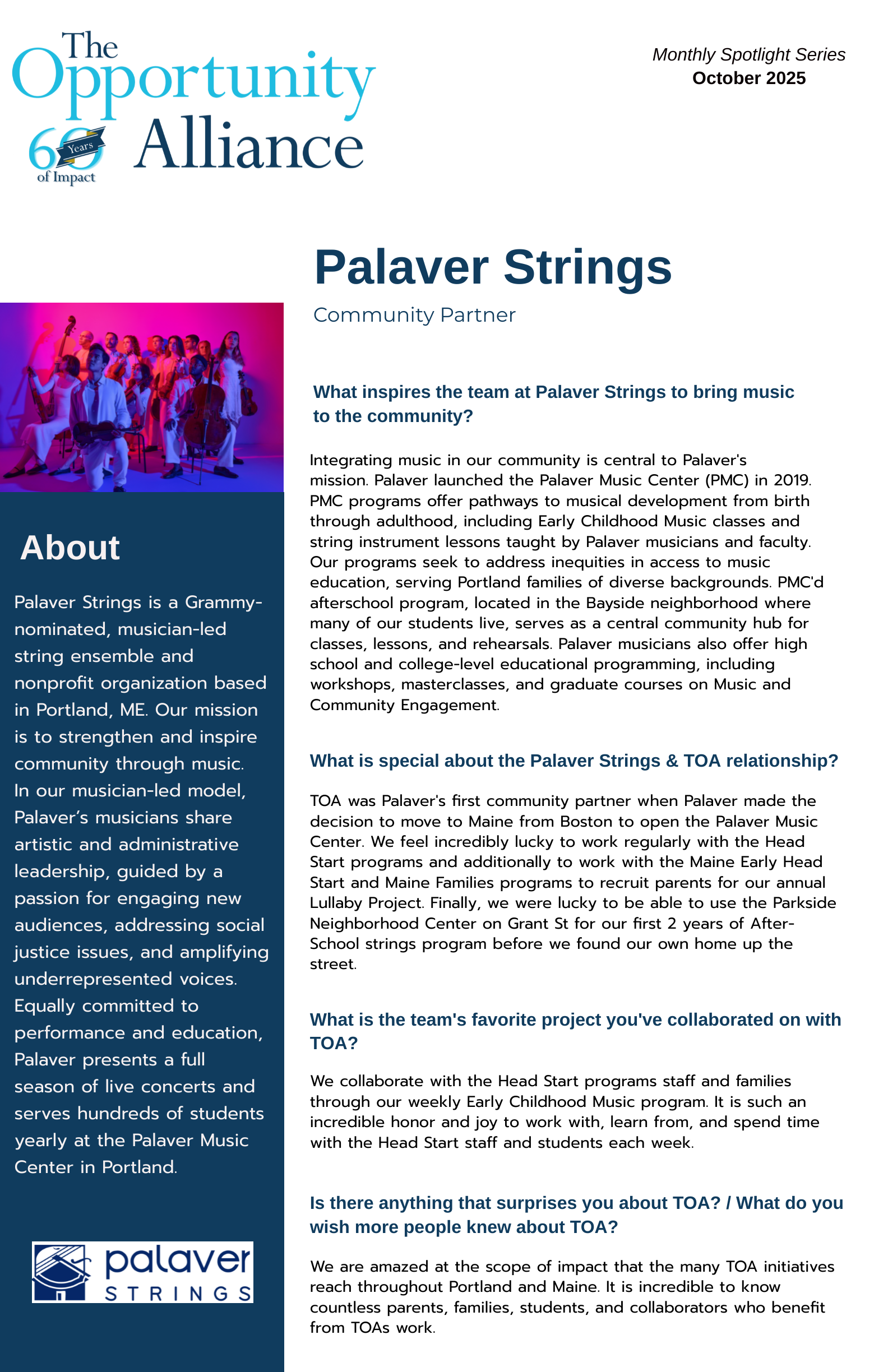 October Spotlight: Palaver Strings — The Opportunity Alliance (2025)