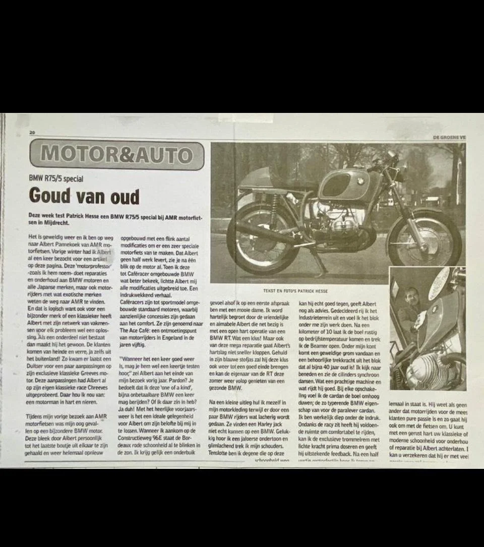 Artículo de periódico sobre un BMW R75/5 especial convertido en motocicleta