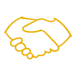 Yellow hand-drawn handshake icon representing community and local connection in Aspen.