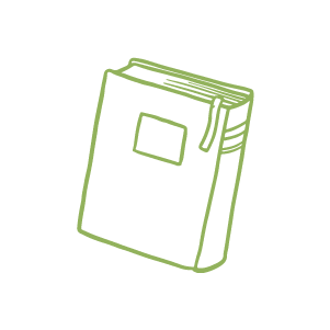 Green sketch-style journal icon representing authentic storytelling and personal connections with local businesses.