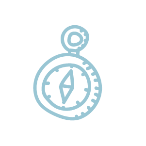 Light blue illustrated compass symbolizing curiosity, exploration, and discovering Aspen’s hidden gems.