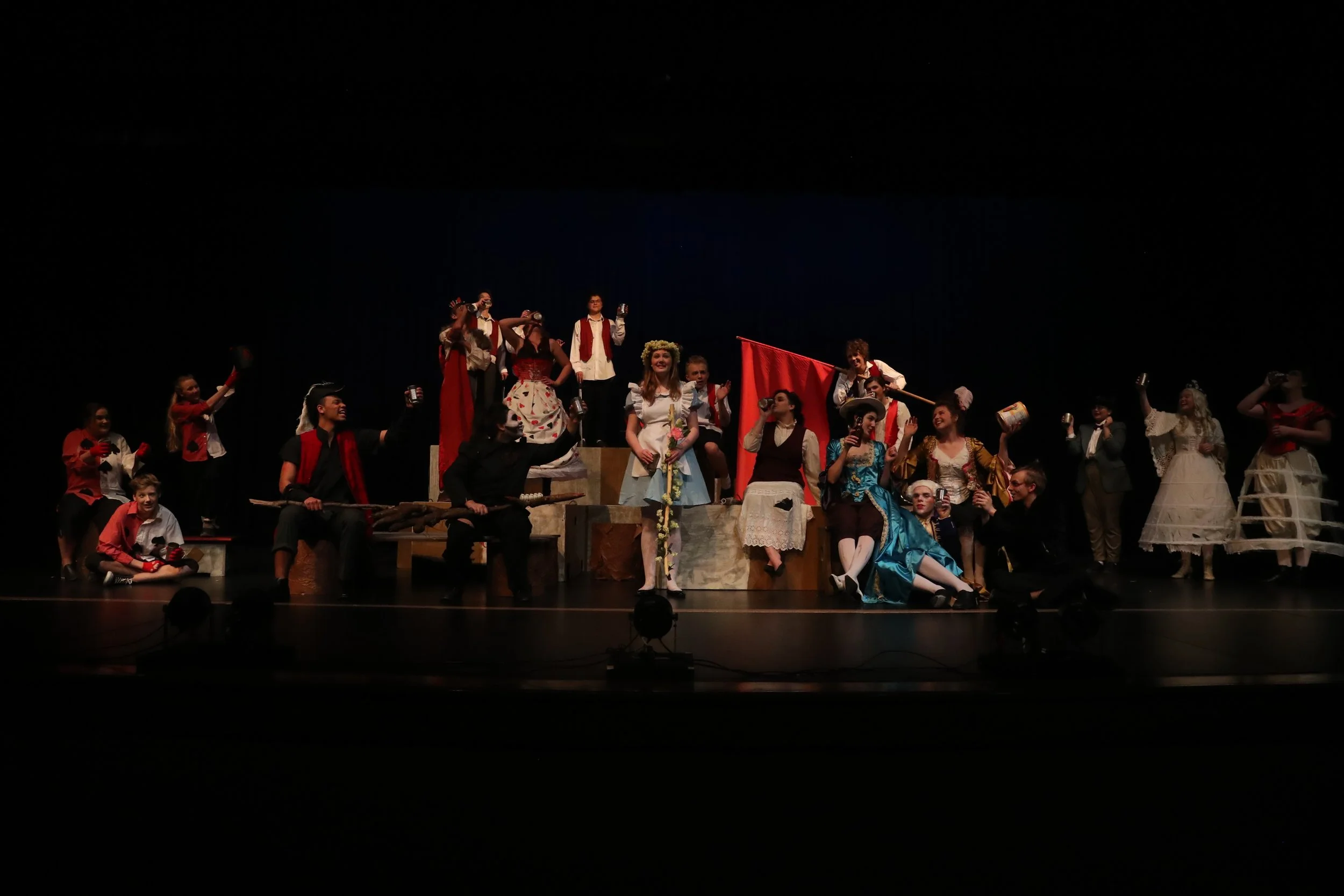 Alice In Wonderland: The Theme of these Costumes was survival so I costumed the characters as if they had all fallen into Wonderland through the rabbit hole at different periods in history. The tea party group was inspired by the Georgian period. The