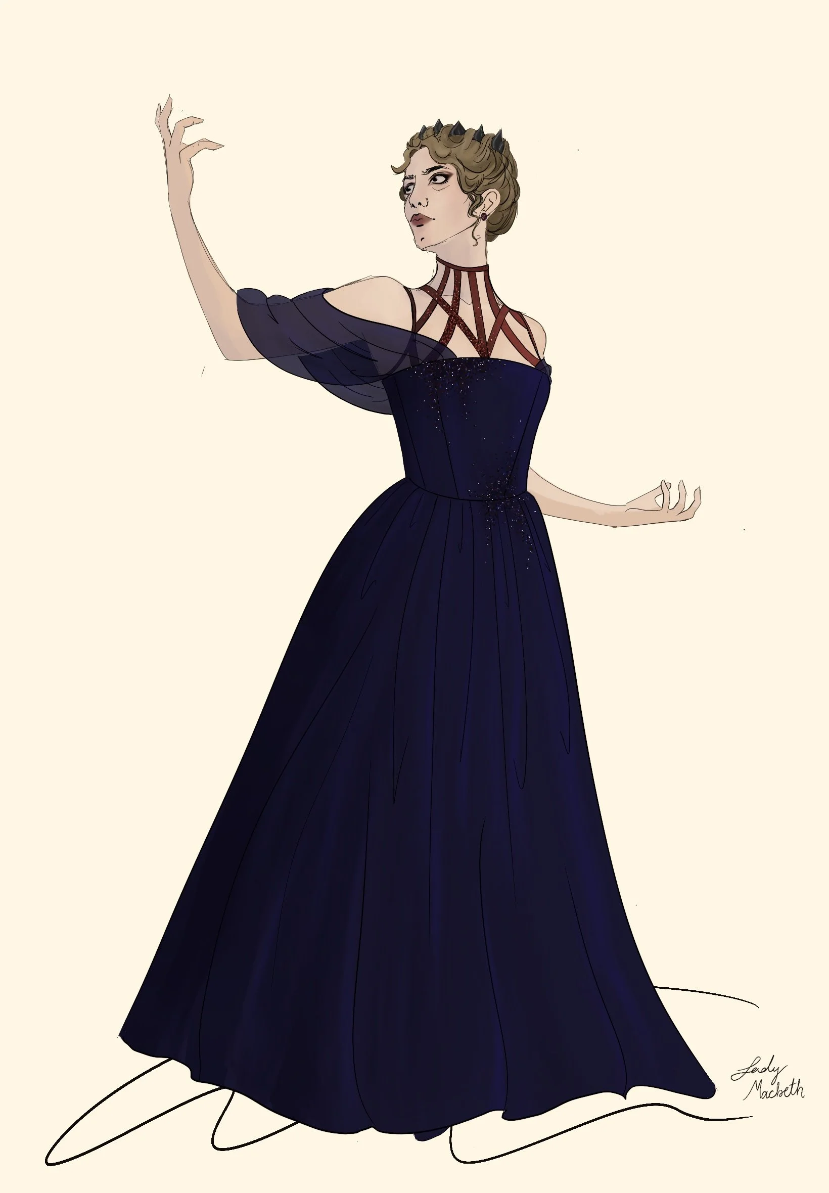 Design for Lady Macbeth (2024) This project reimagines Lady Macbeth in the context of a series of music videos telling the story of Macbeth from her perspective. The costume is designed to strip away in layers to demonstrate Lady Macbeths mental and