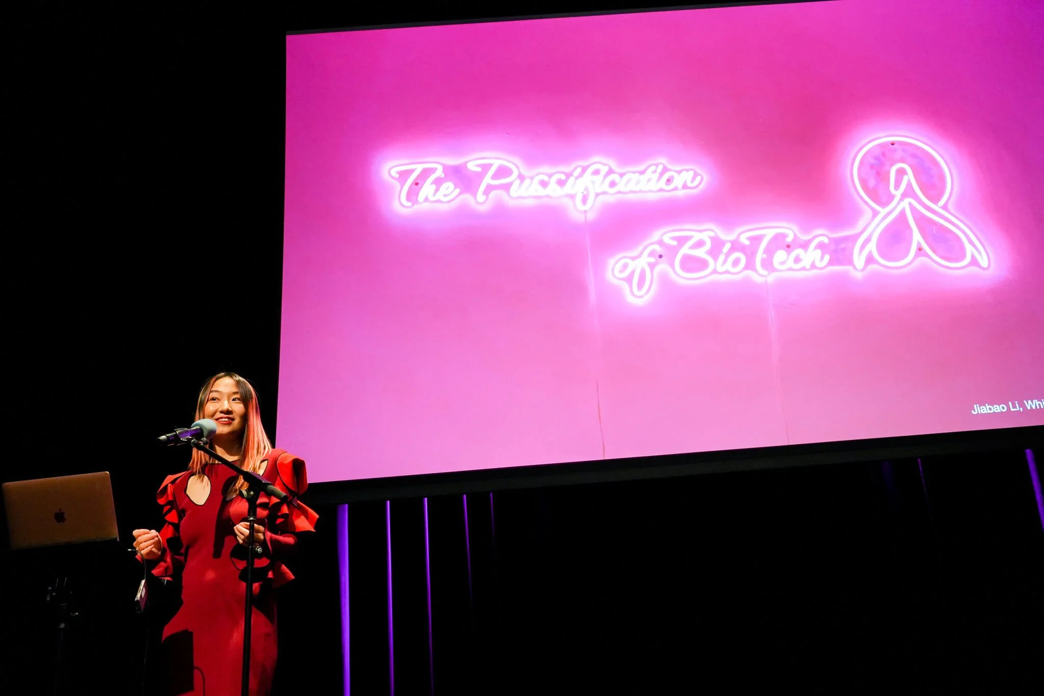 Sentient Clit: the Pussification of BioTech 2024 Menstrual stem cell, 3D bio printing, video, performance lecture