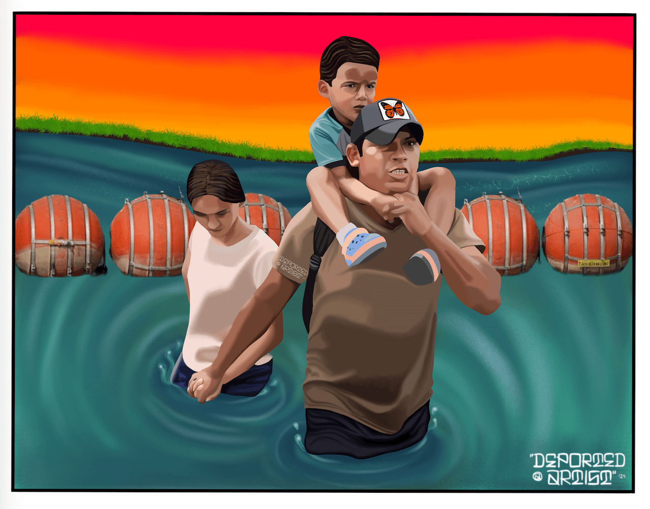 Crossing the Rio Grande digital artwork. 