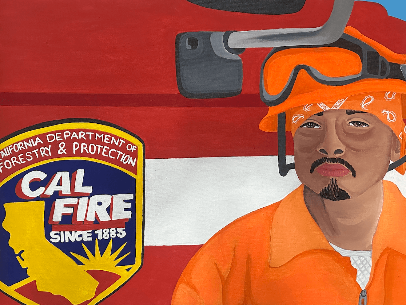 Acrylic self portrait as a firefighter 