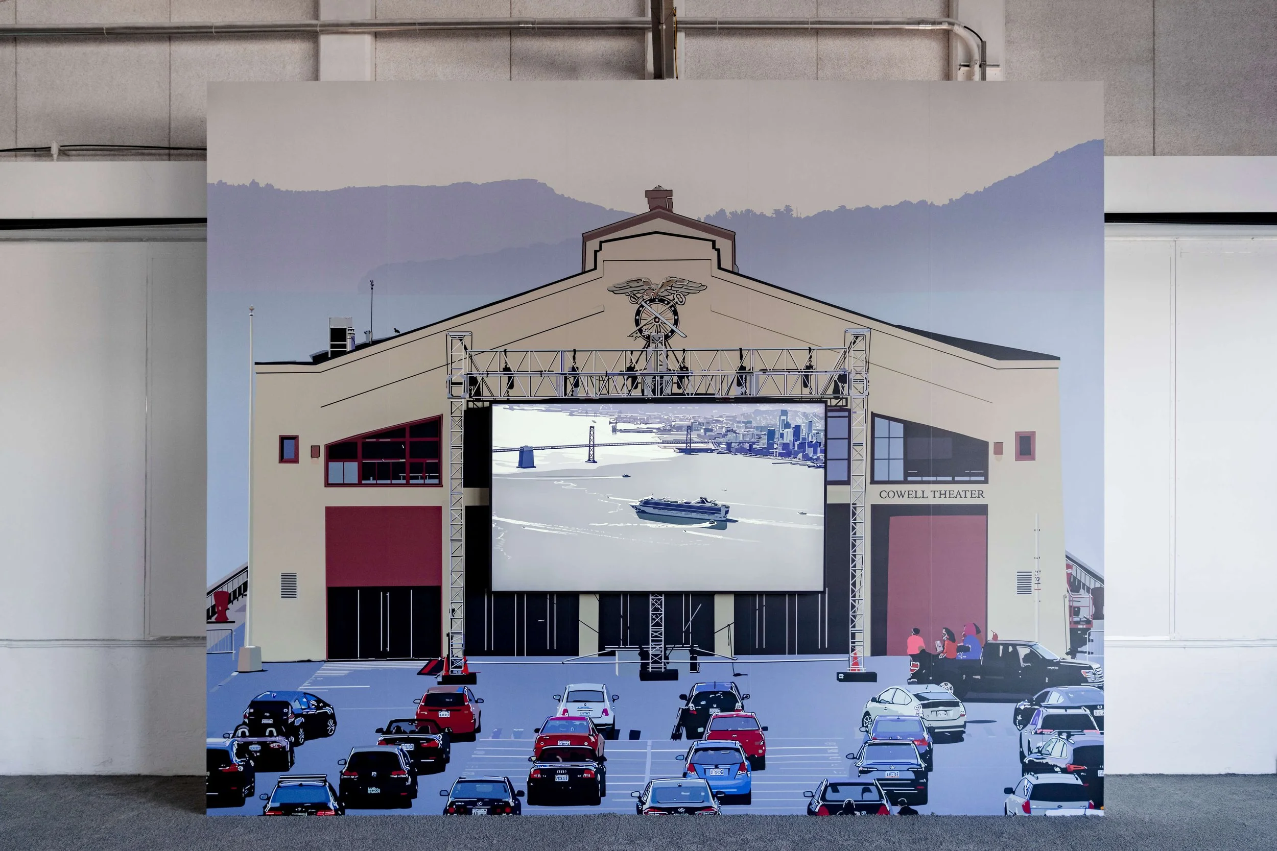 Grand Princess, video, sound, wallpaper, installation view at Fort Mason Center for Arts &amp;b Culture, 2025