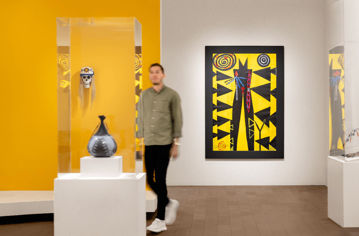 Installation view of "Arts of Indigenous America," at the de Young Museum, San Francisco, 2025. Photograph by Gary Sexton. 