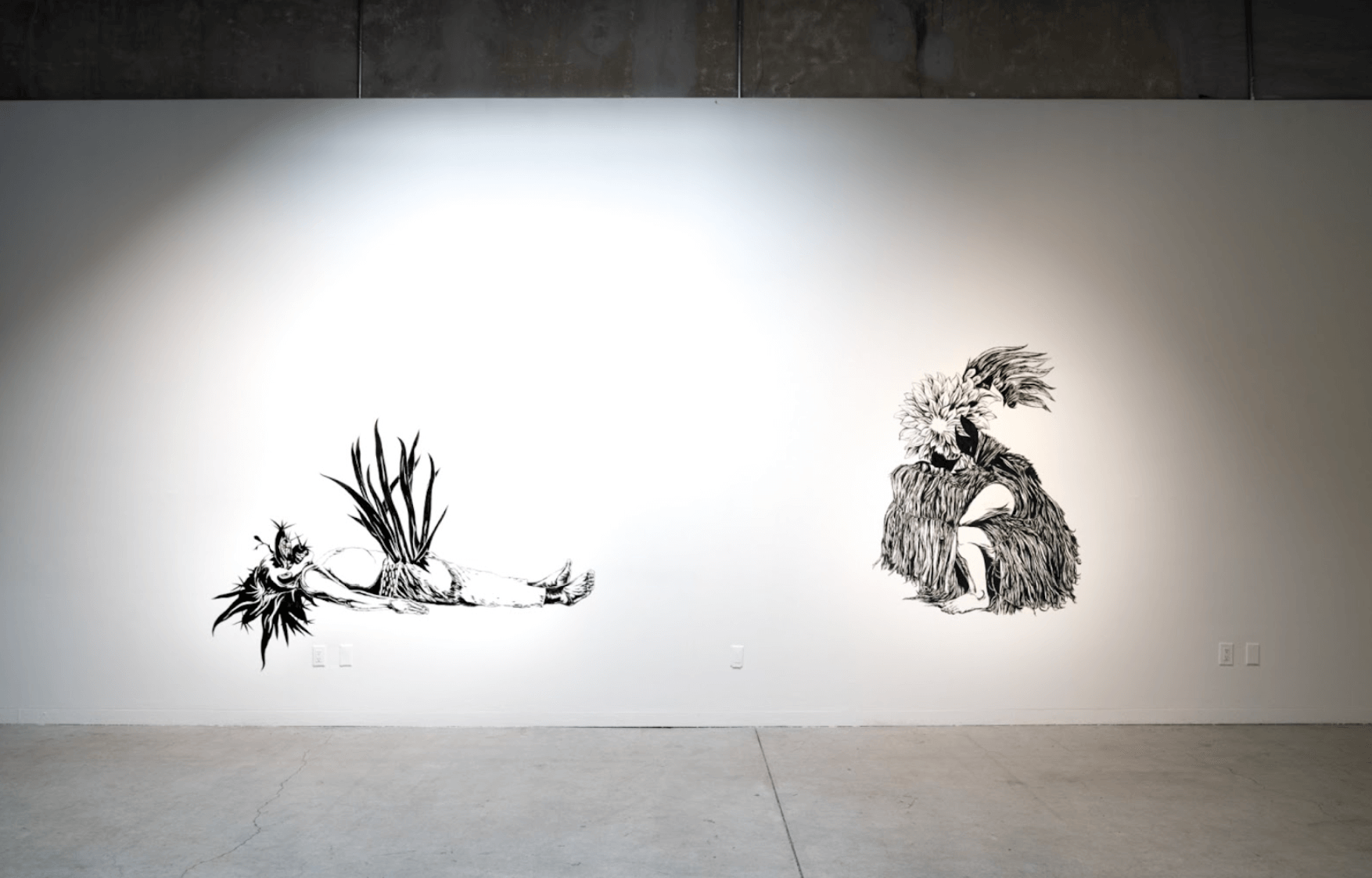 Osvaldo Ramirez Castillo Nahual , 2025, site-specific mural, black acrylic paint, 20 x 7.5 feet Photograph by Minoosh Zomorodinia