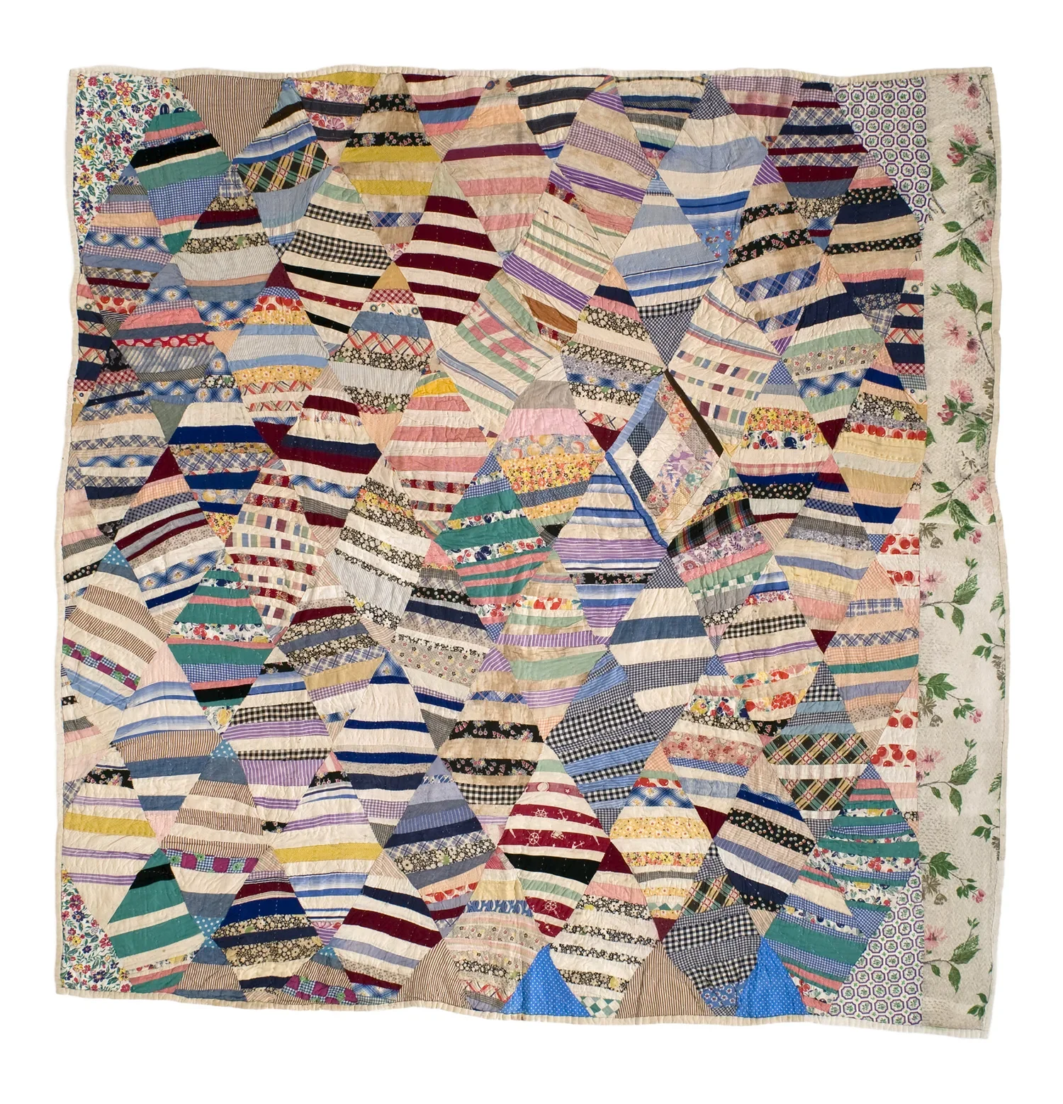 String Diamond c. 1930 - 1960, found in Alabama, cotton, blends backing of unbleached 100lbs. cuben sugar sacks, 79 × 79 inches