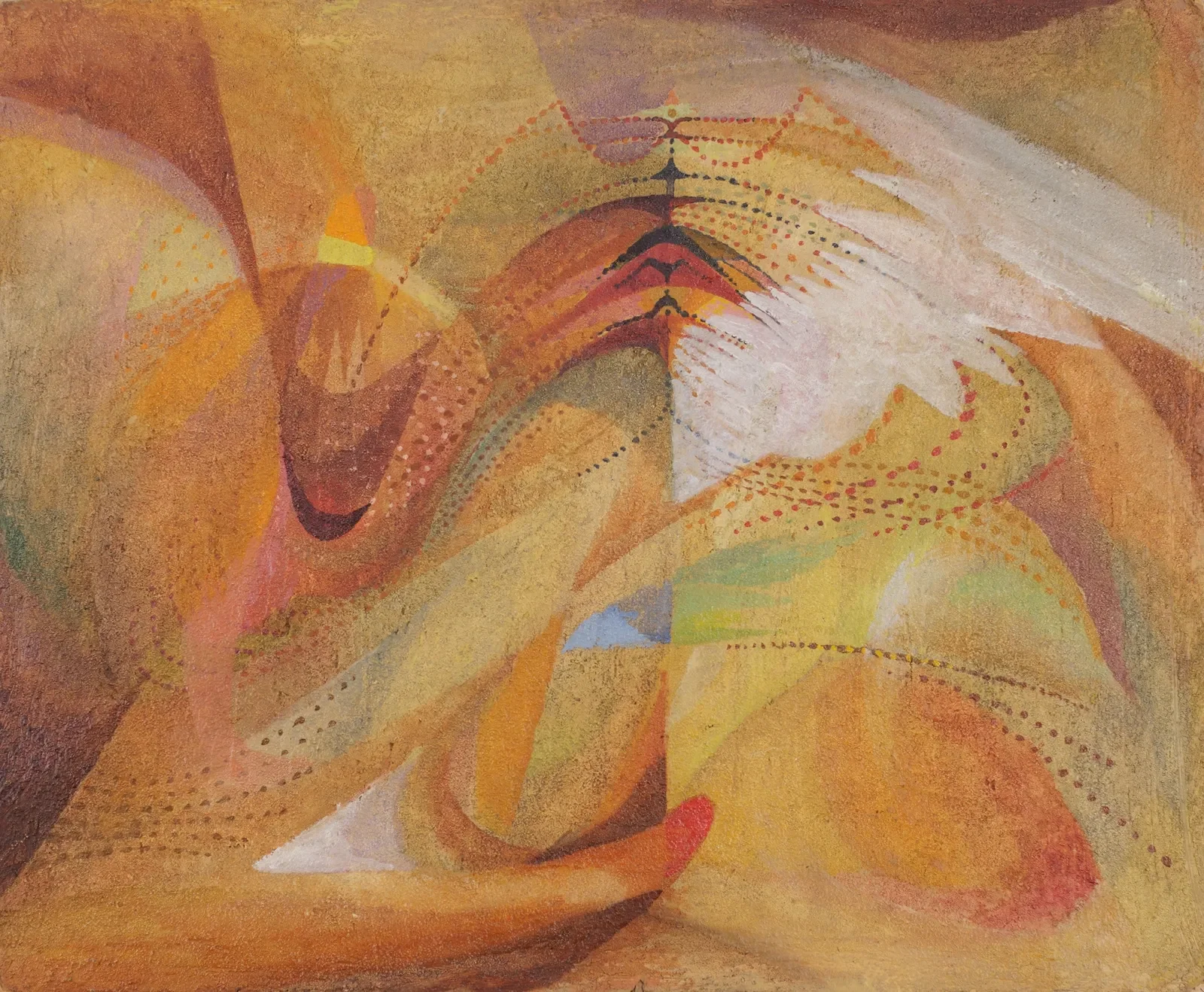 Going Back in Time, 1952-54 Oil and sand on laminated paperboard on timber panel 15 x 18 1/8 in