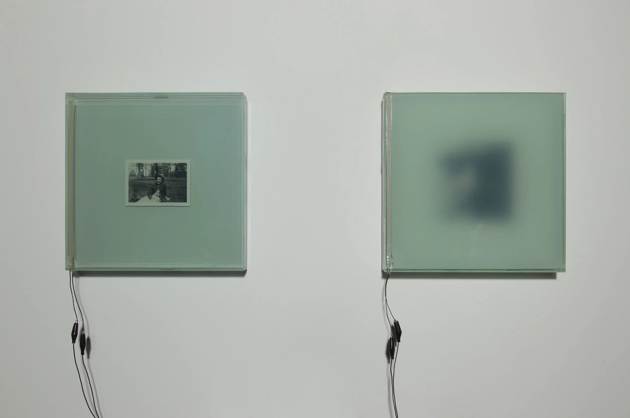 PHOTO OF MY MOTHER (1996) // PORTRAIT OF MY FATHER (1994 TO 1995), 1996 71 x 15 x 6 in Custom electronics, glass, photograph, LCD material