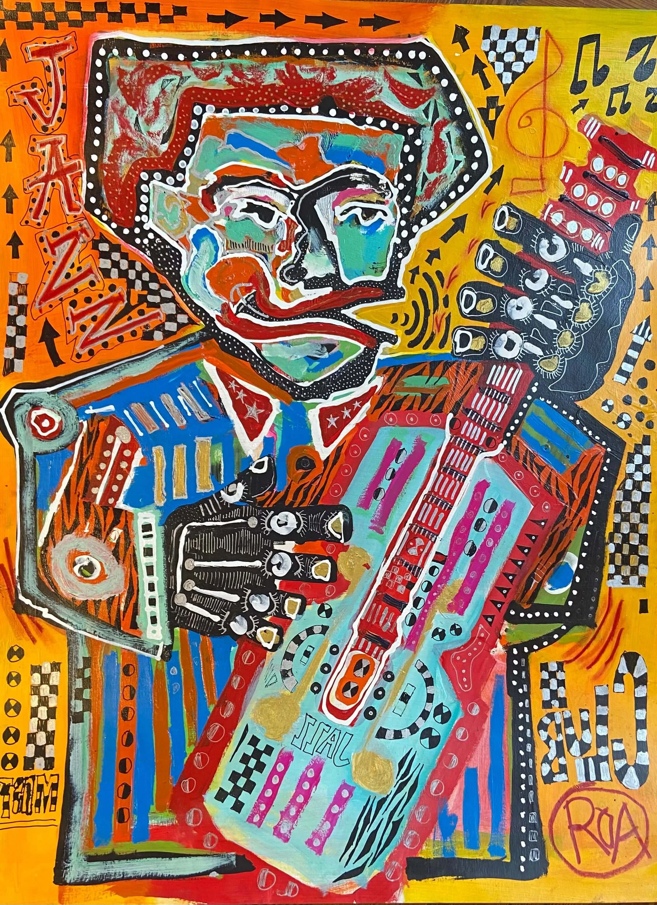 Jazz Band No.1 25.5" × 19.5" Acrylic Mixed media, ink, and collage on paper