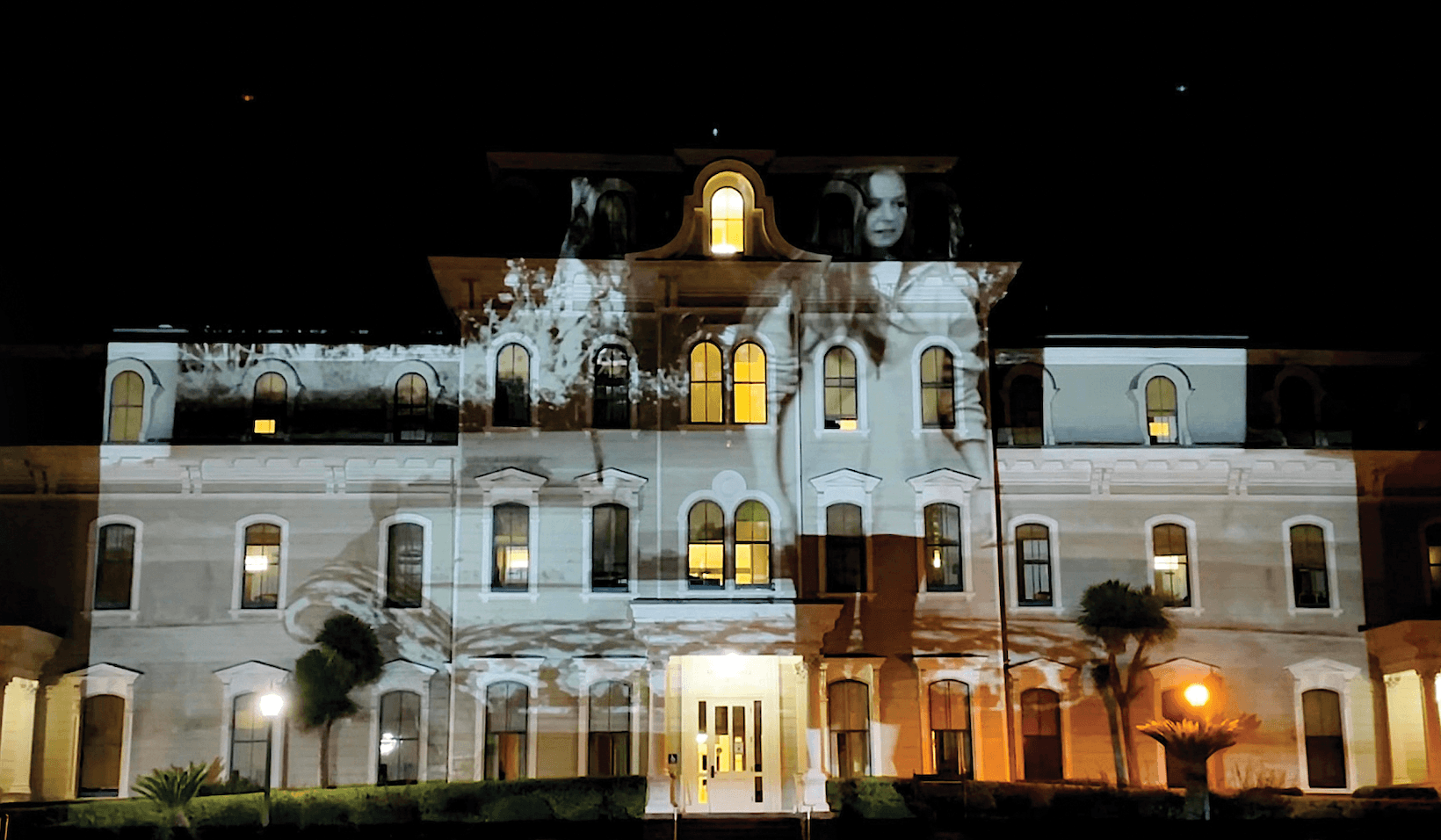 Christy Chan, Fainting Couch at Mills College, 2021, Documentation of Projection Art, Courtesy of Christy Chan