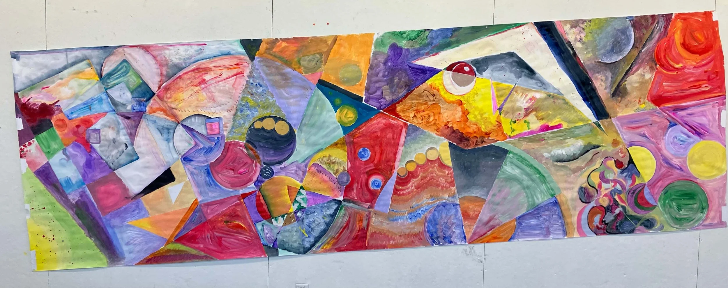 A collaborative student artwork inside Enrique's classroom