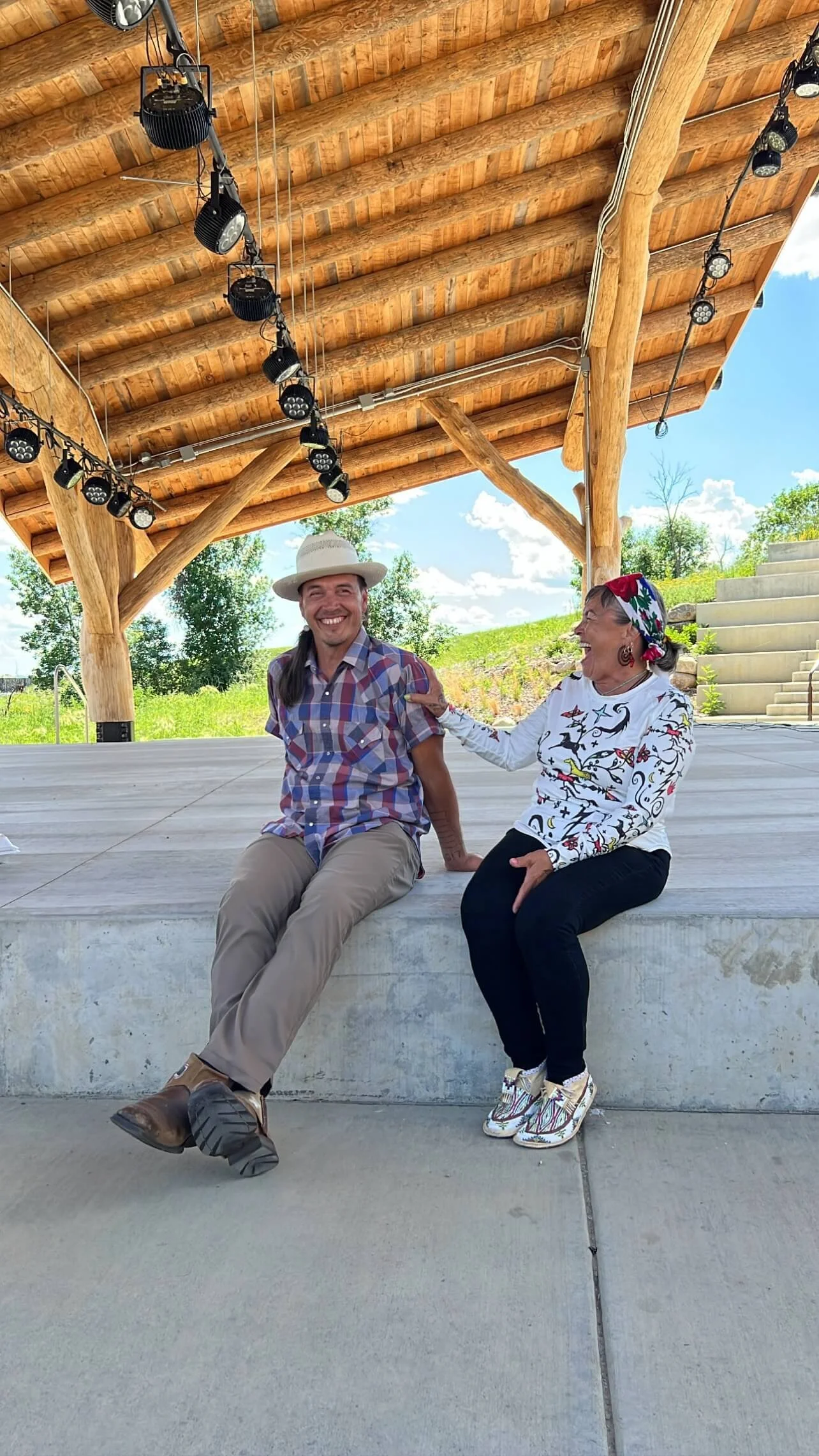 Artists Cannupa Hanska Luger and Kathy Elkwoman Whitman, 2024. MHA Nation Interpretive Center, Fort Berthold Reservation, North Dakota. Image courtesy of the artist studio