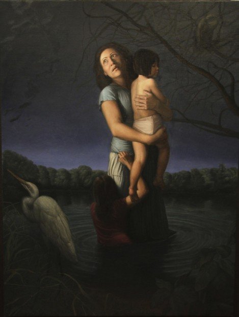 La Llorona, woman with children in a lake