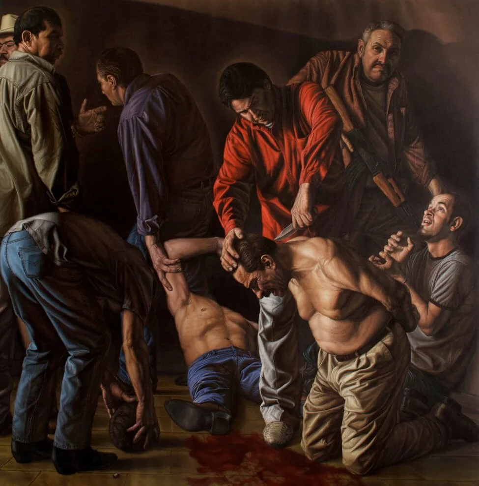 Oil painting of a beheading in Mexico