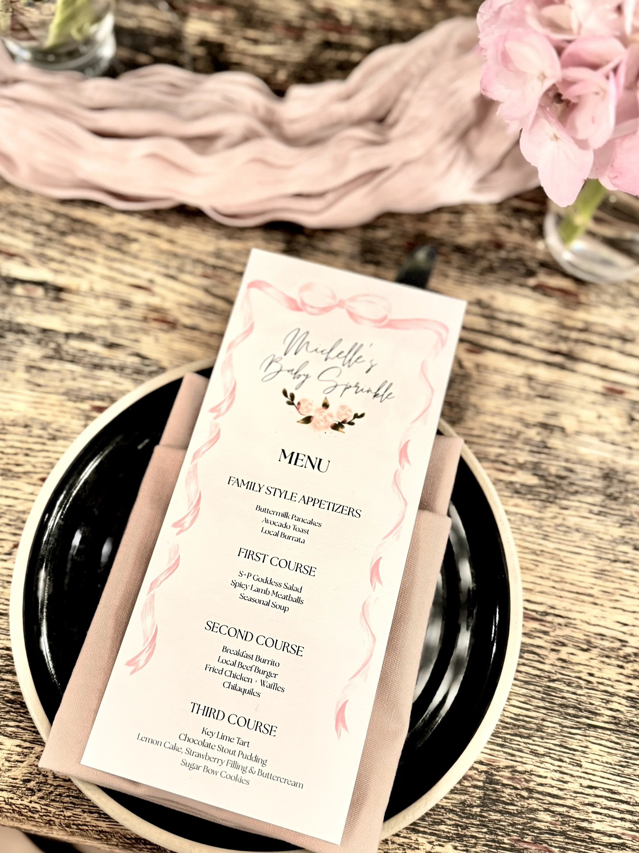 Menu card for baby shower