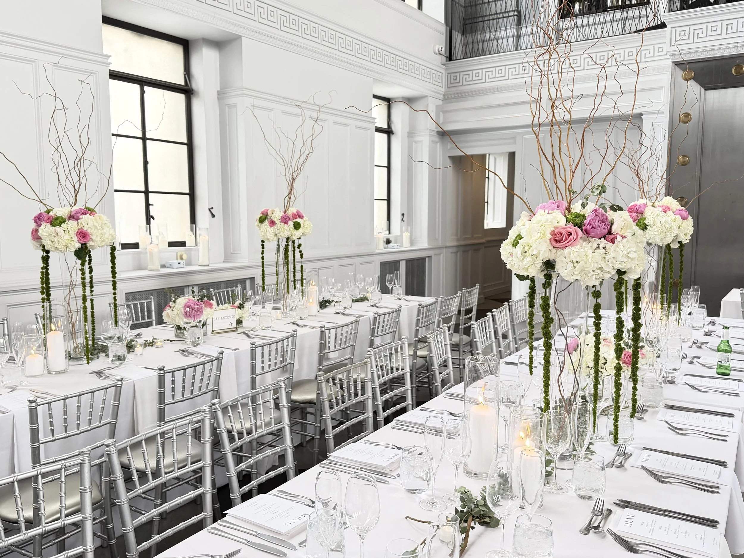 Luxury wedding flowers at Felina in Ridgewood NJ with roses peonies and hydrangea
