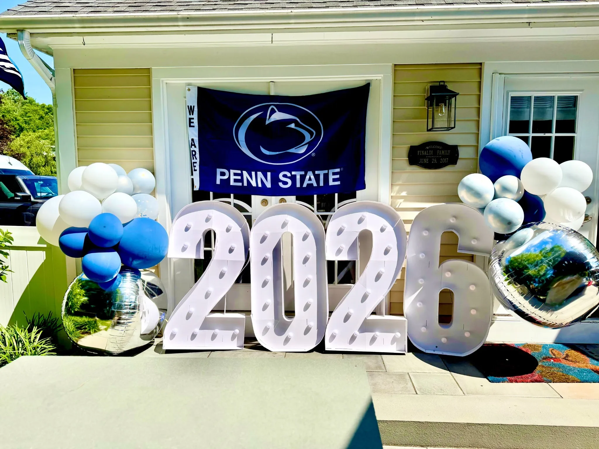 Penn State graduation LED numbers with balloons in NJ